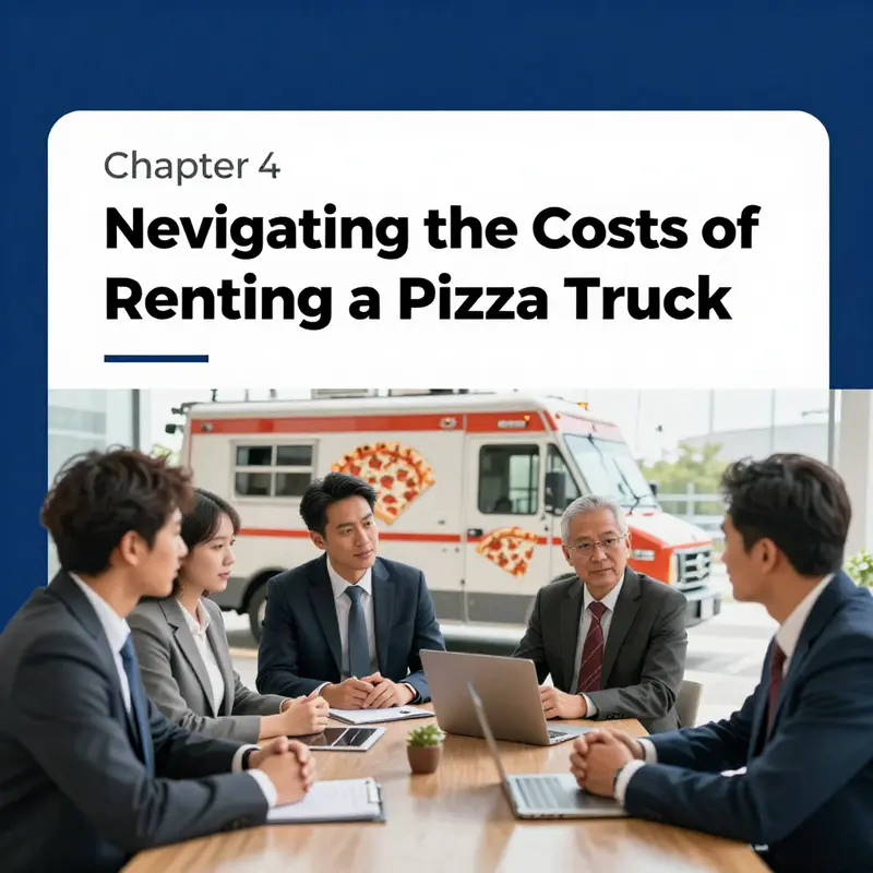 A lively market overview illustrating the presence of pizza trucks among various food vendors.