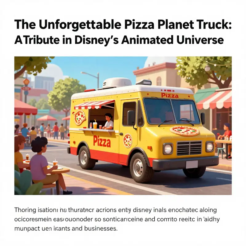 The Pizza Planet Truck serving customers at a lively pizza festival, embodying its role in the animated universe.