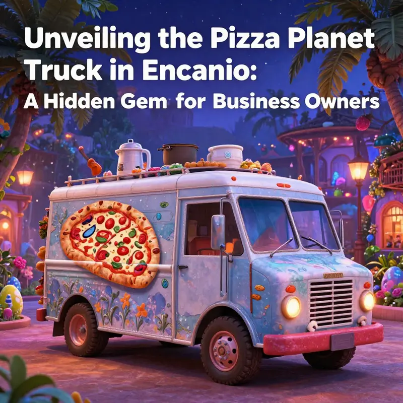 Promotional image showing the Pizza Planet Truck in *Encanto*, highlighting its significance within the film's magical setting.