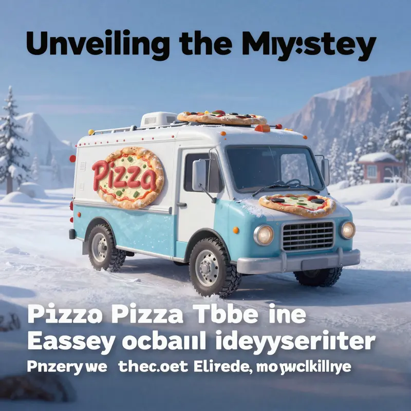 A charming illustration of the Pizza Planet truck traversing a snowy terrain, symbolizing its cultural significance.