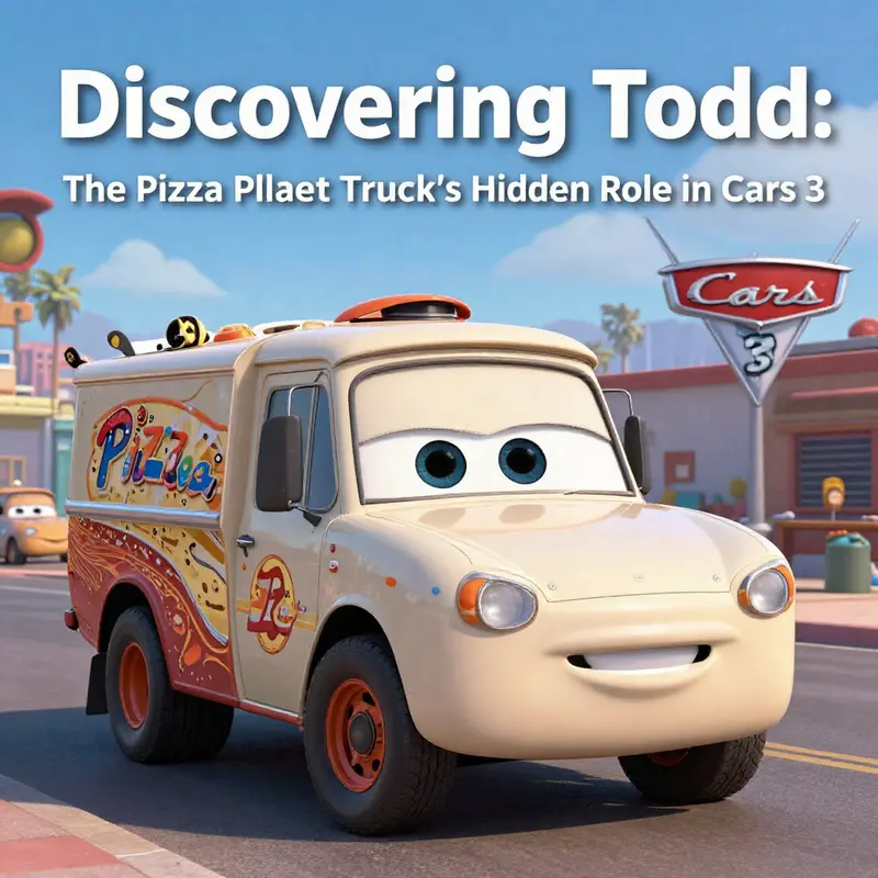 An engaging image of the Pizza Planet Truck in Radiator Springs, reflecting the energy and excitement of Cars 3.
