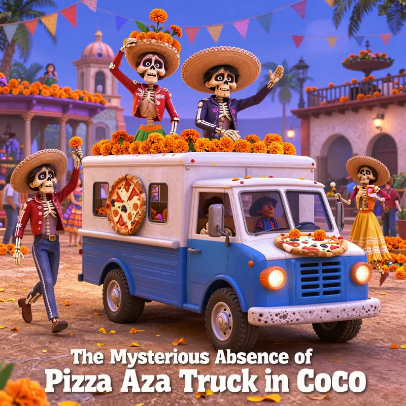 Coco’s vibrant scenery contrasts with the absent Pizza Planet Truck.