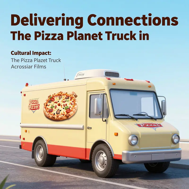 The Pizza Planet truck featured prominently in Radiator Springs, embodying nostalgia and connectivity in *Cars*.