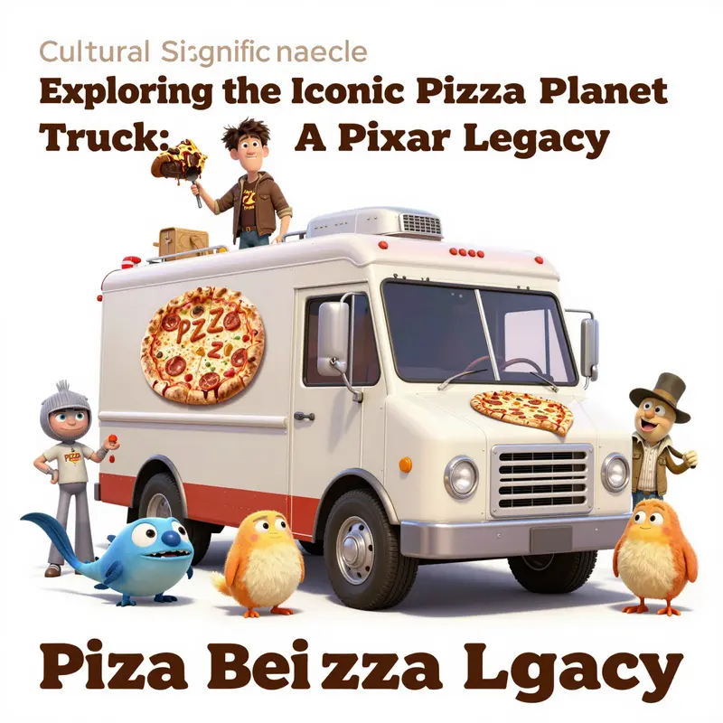 A visual overview of the varied appearances of the Pizza Planet truck across Pixar films.