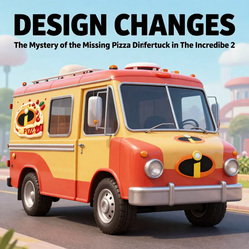 A scene from The Incredibles highlighting the vibrancy of the city while the absence of the Pizza Planet Truck becomes evident.