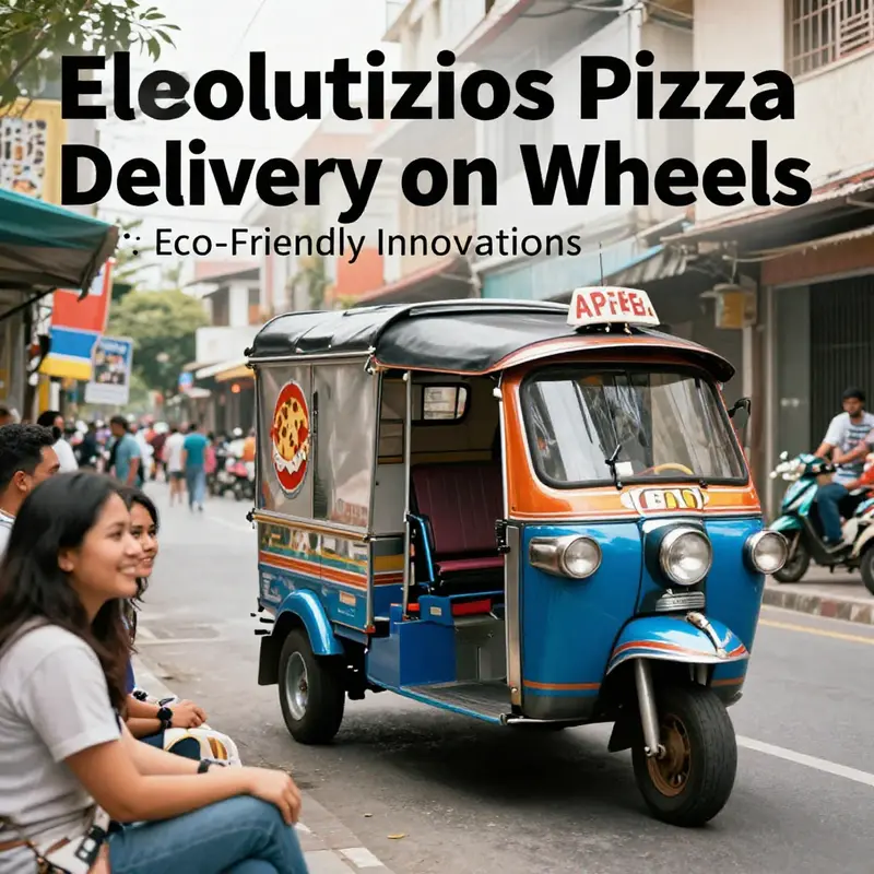 A bustling standard pizza food truck serving delicious pizzas to eager customers in a lively environment.