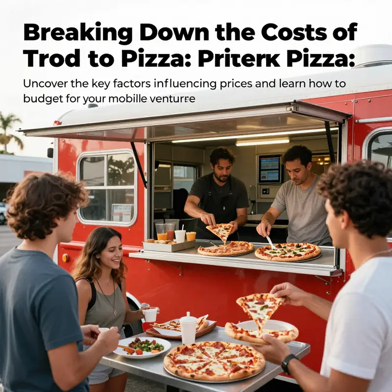 A food truck serving pizza to happy customers in an outdoor setting.