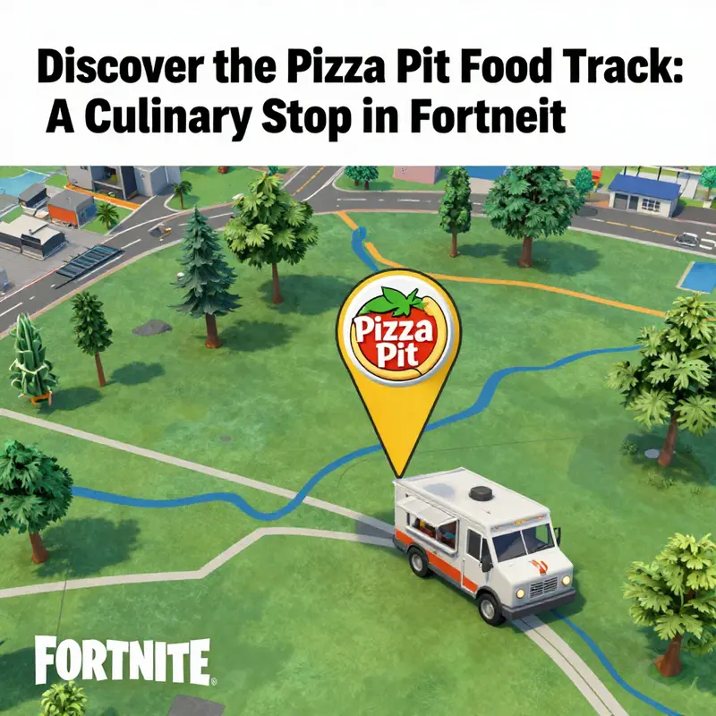 A map indicating the location of the Pizza Pit food truck southeast of Salty Springs in Fortnite.