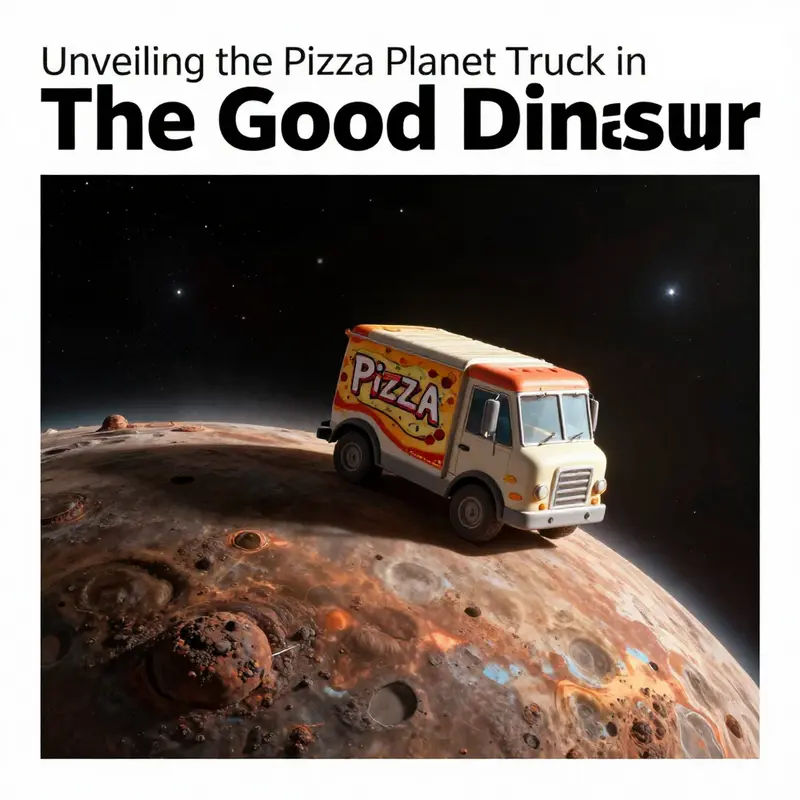 The Pizza Planet Truck nestled on an asteroid in *The Good Dinosaur*.