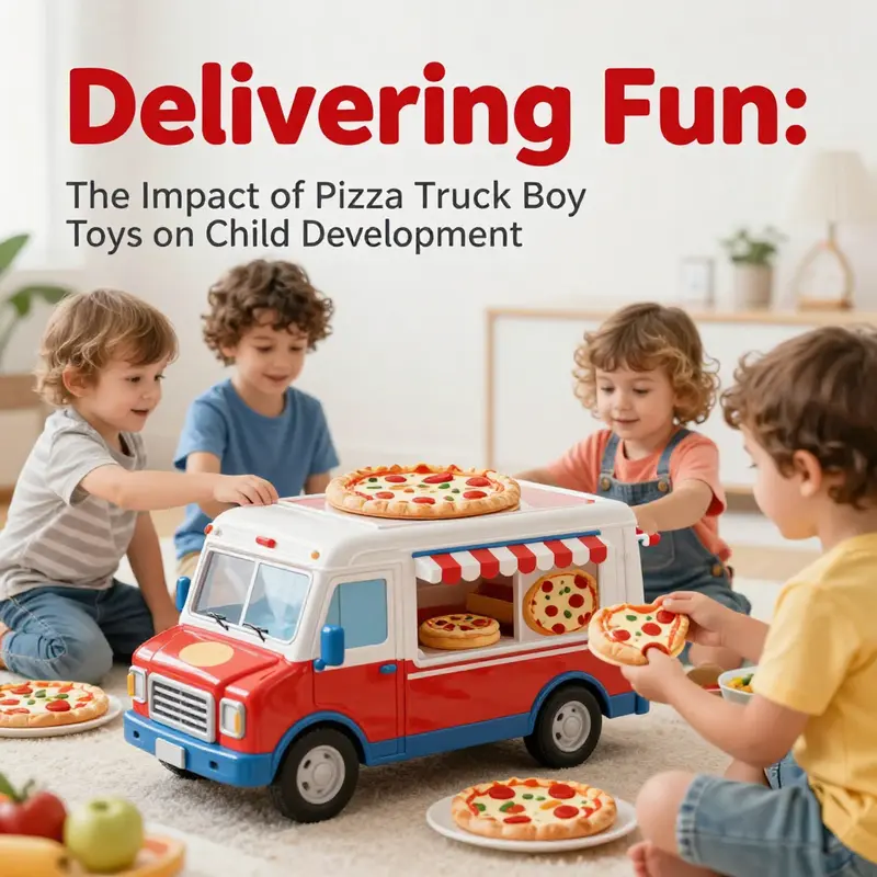 Children’s learning and development through play with pizza truck boy toys.