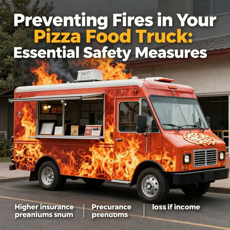 A pizza food truck equipped with essential fire safety equipment, emphasizing safety protocols.