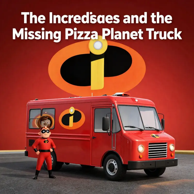 The Parr family in a vibrant city, showcasing their superhero prowess without the iconic Pizza Planet truck in sight.