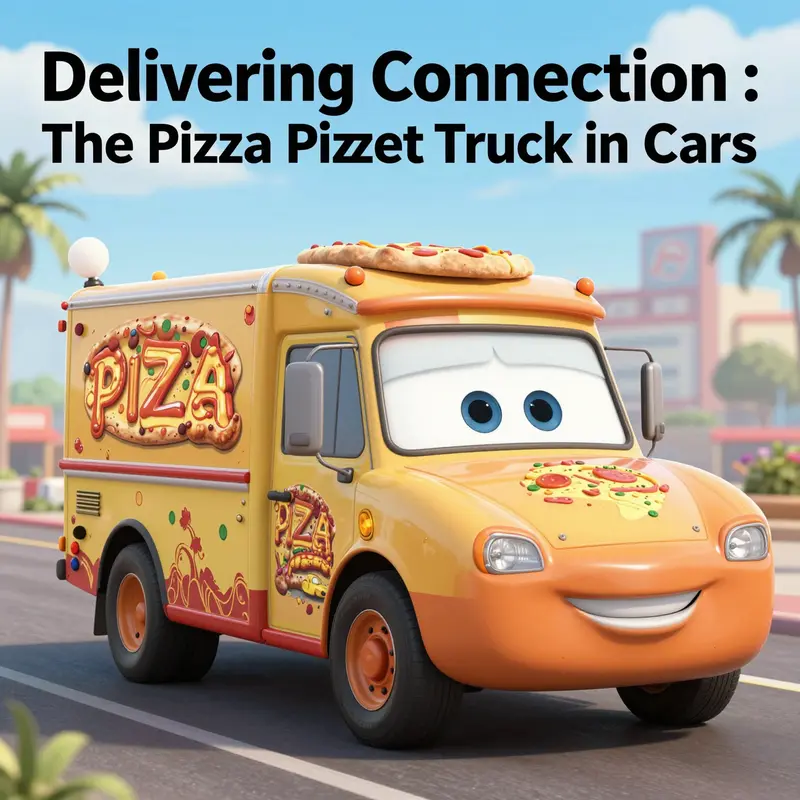 The Pizza Planet truck featured prominently in Radiator Springs, embodying nostalgia and connectivity in *Cars*.