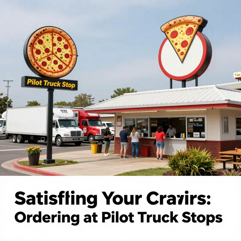 A vibrant scene at a Pilot Truck Stop, highlighting the accessibility and inviting atmosphere for pizza lovers.
