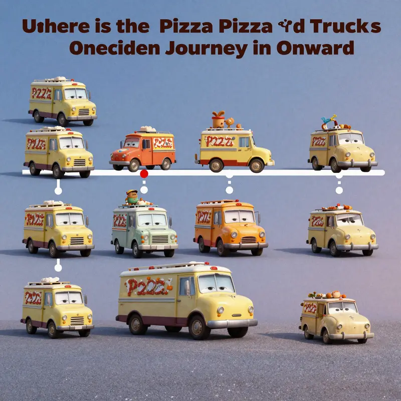 The Pizza Planet Truck in *Onward*, alongside Barley and Ian’s adventure.