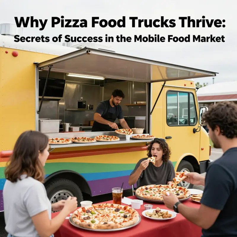 A bright and lively food truck scene showing customers enjoying pizza outdoors, highlighting the essence of pizza food trucks.