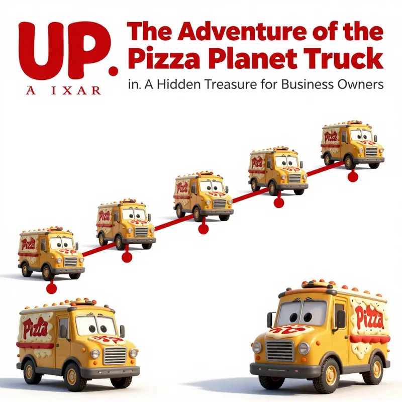 The Pizza Planet truck appears in Up, nestled in the vibrant South American landscape.