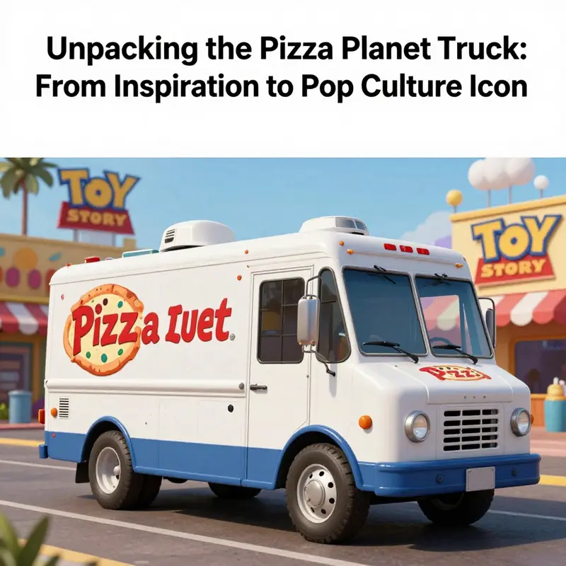 An image of the Pizza Planet truck in a Toy Story-themed setting, evoking nostalgia and adventure.