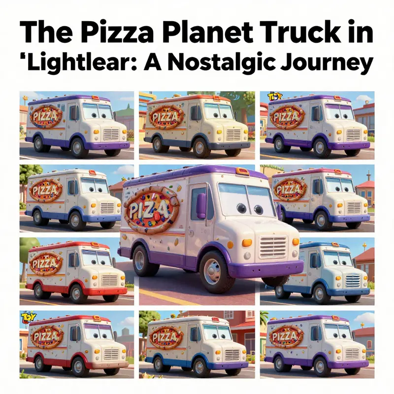 The Pizza Planet Truck prominently featured in a busy intergalactic setting in *Lightyear*.