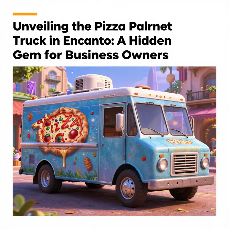 The whimsical Pizza Planet Truck as discovered in *Encanto*, perfectly blending with the aesthetics of Element City.