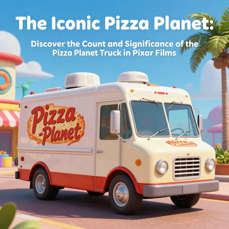 The Pizza Planet truck in a colorful animated landscape, embodying the charm and nostalgia of Pixar films.