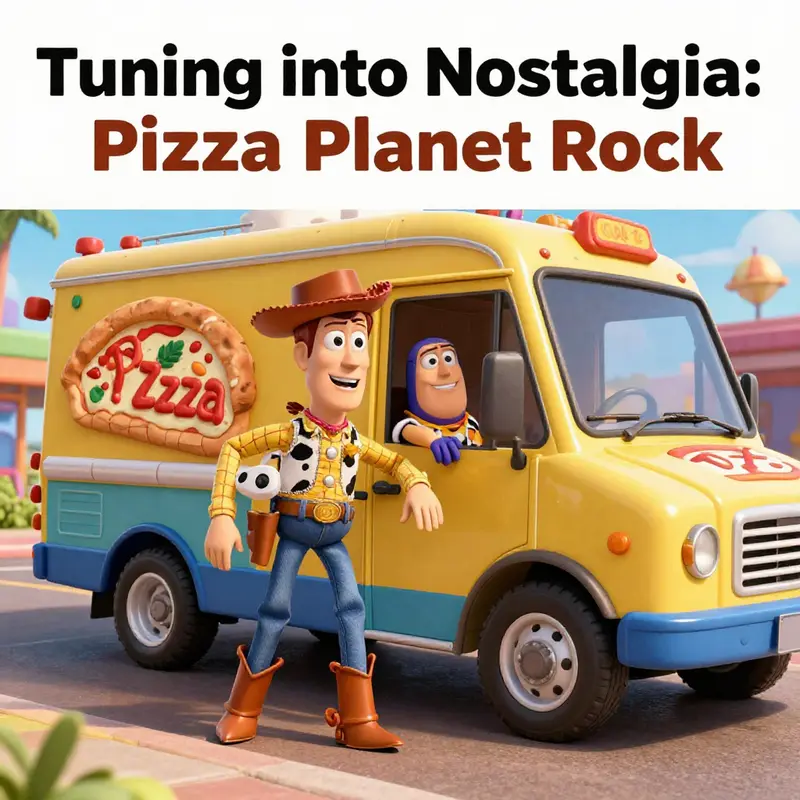 Woody and Buzz’s adventure in the Pizza Planet truck, fueled by upbeat music.