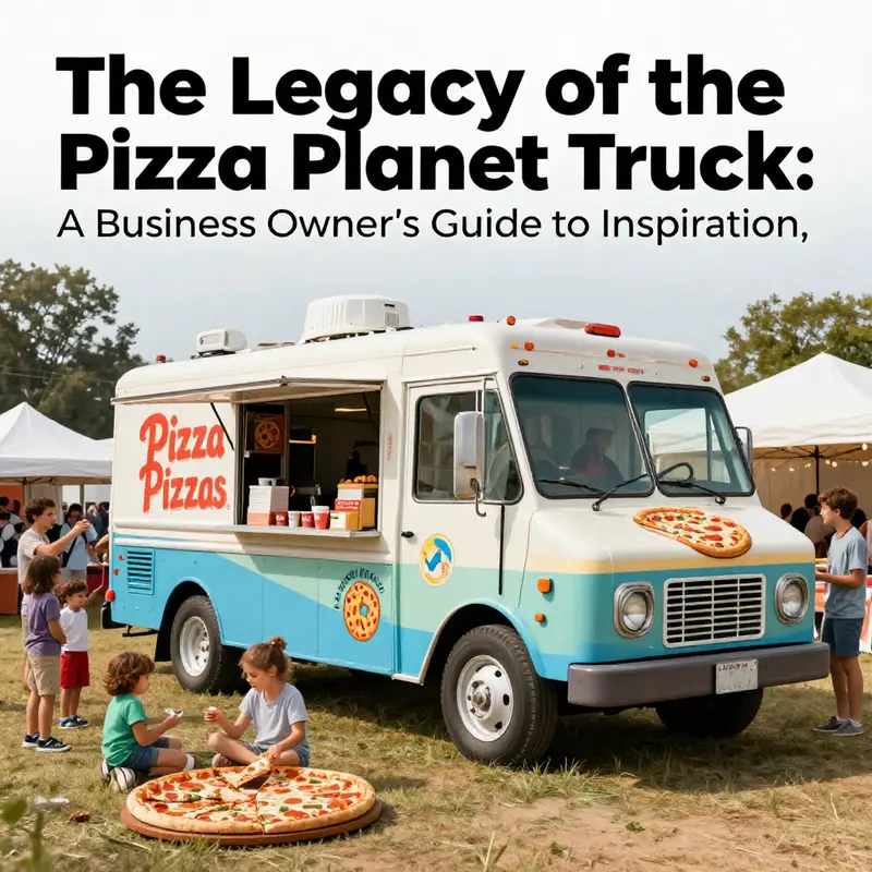 The Pizza Planet Truck at a lively food festival, representing joy and community around pizza.