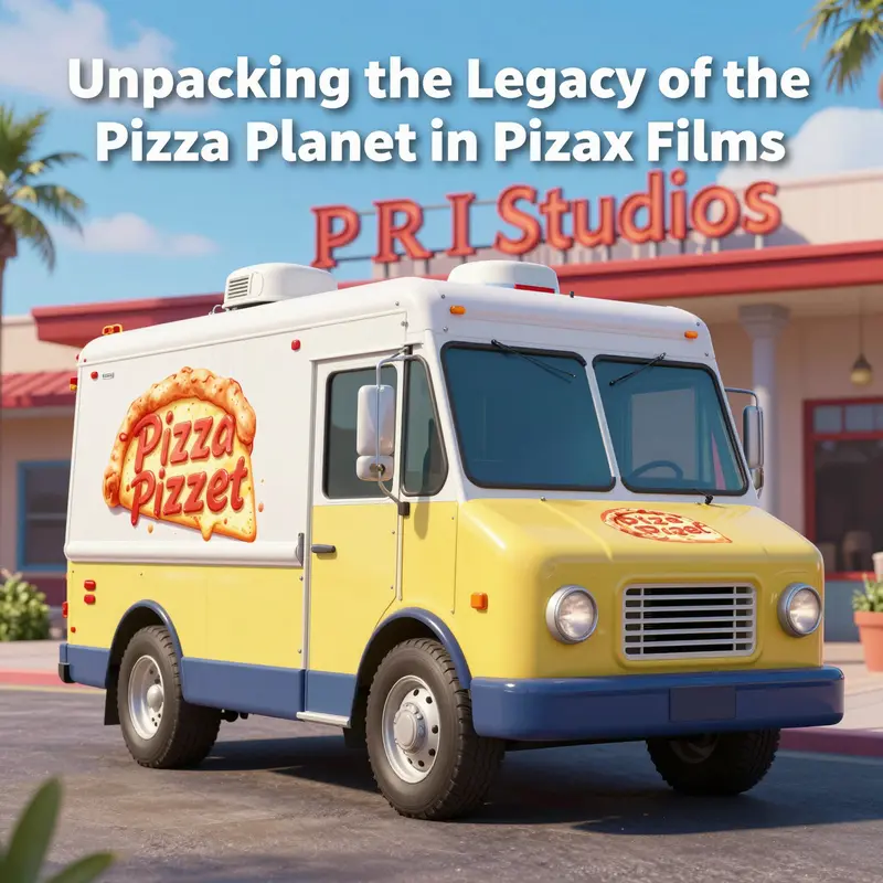 The Pizza Planet Truck parked in front of Pixar Studios, embodying its long-standing legacy.