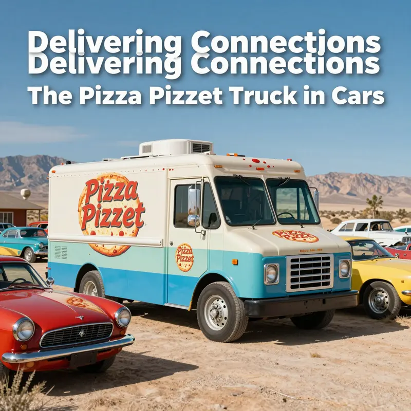 The Pizza Planet truck featured prominently in Radiator Springs, embodying nostalgia and connectivity in *Cars*.