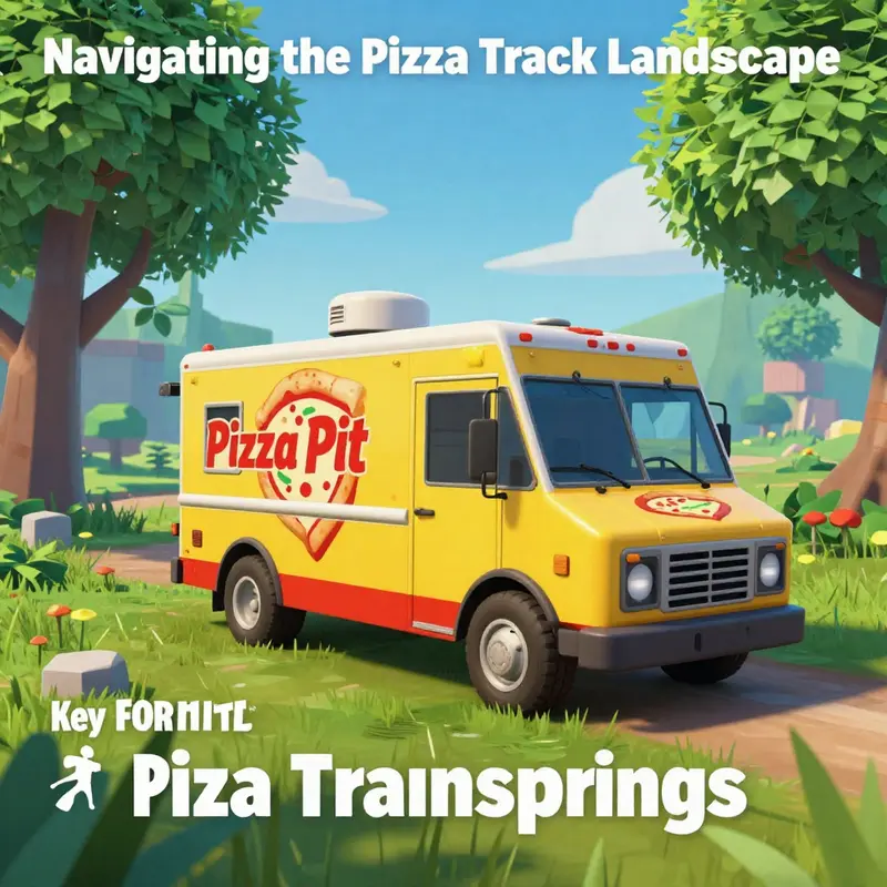 The iconic Pizza Pit truck set against the backdrop of Salty Springs in Fortnite, a strategic location for players.