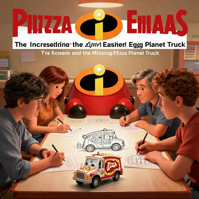 The Parr family in a vibrant city, showcasing their superhero prowess without the iconic Pizza Planet truck in sight.