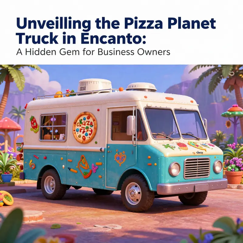 The whimsical Pizza Planet Truck as discovered in *Encanto*, perfectly blending with the aesthetics of Element City.