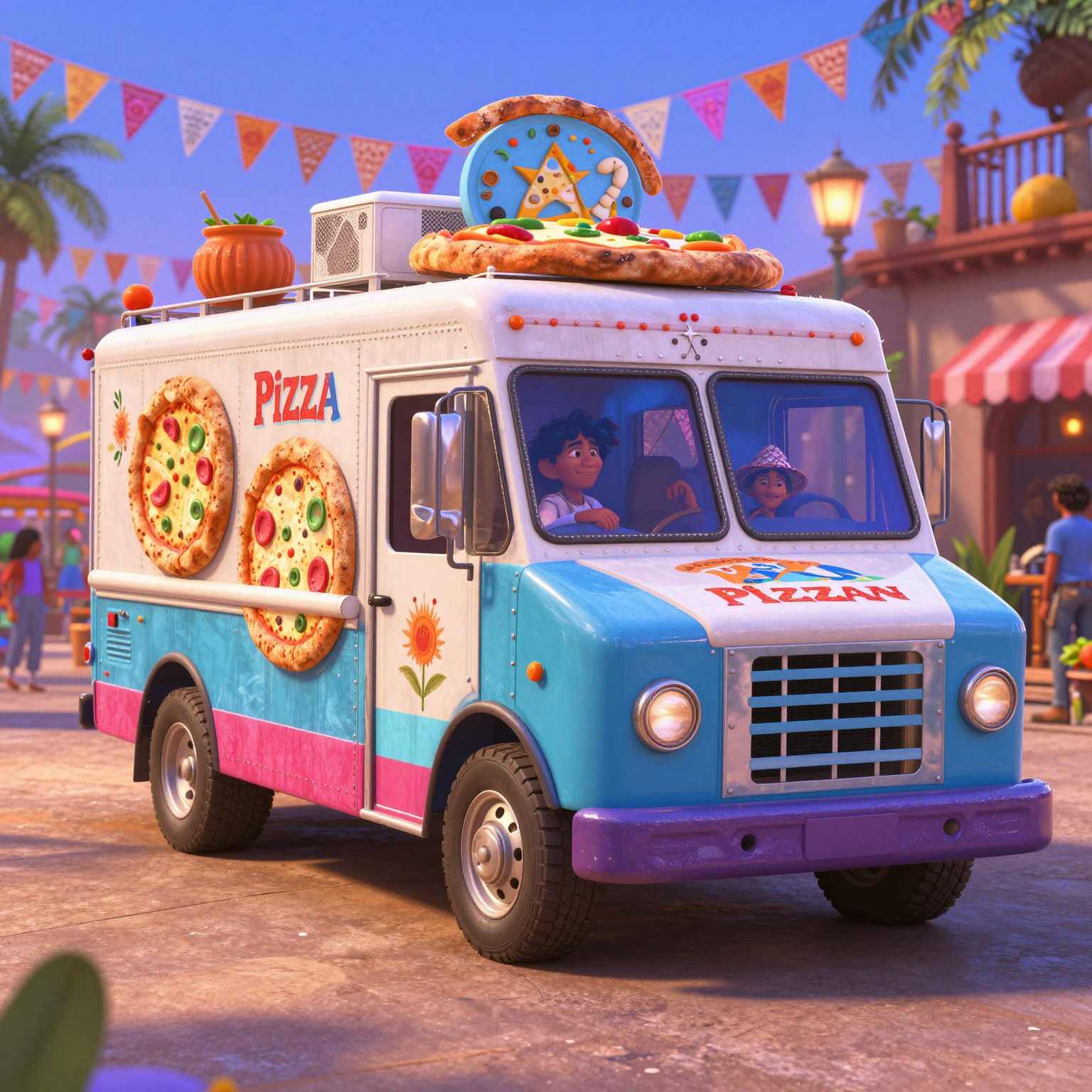 Pizza Planet Truck in a Colorful Setting