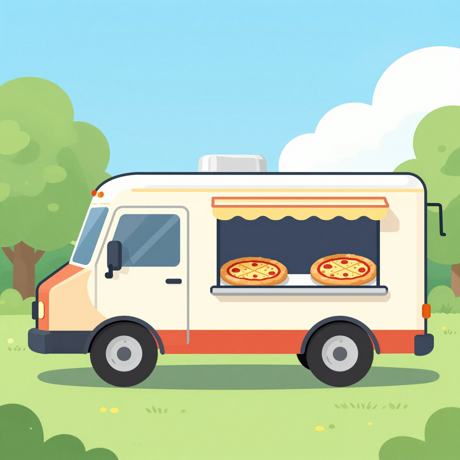 Minimalistic illustration of a pizza truck