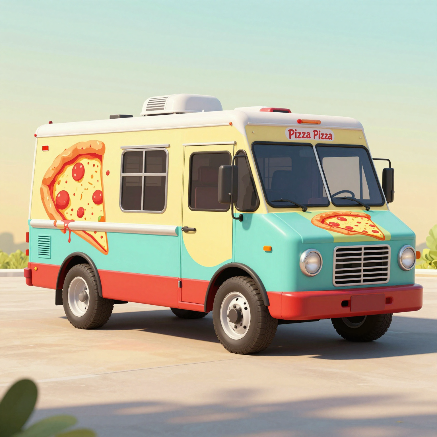 Colorful pizza truck inspired by the Pizza Planet Truck