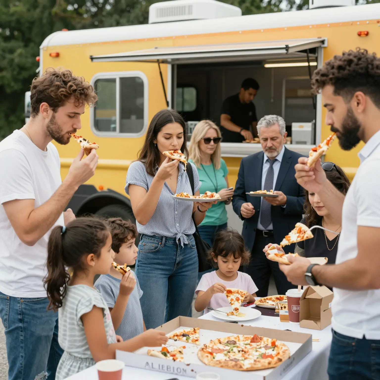 Pizza food truck scene