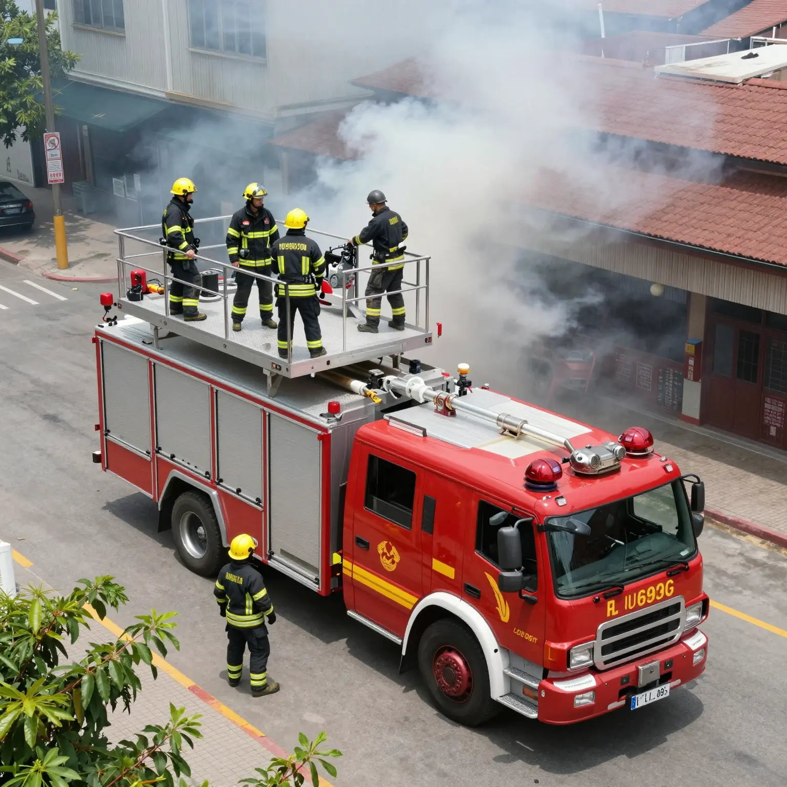 Aerial Platform Fire Truck Responding to Emergency